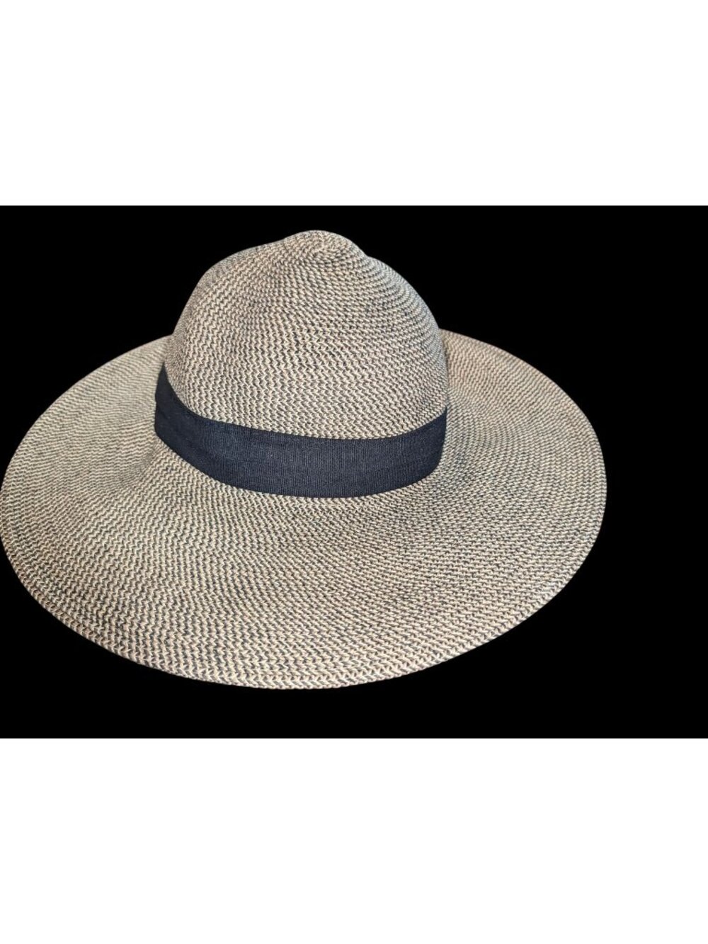 Wide-Brim Woven Straw Hat With Black Band By Solar Escape - One Size - 56% Polye